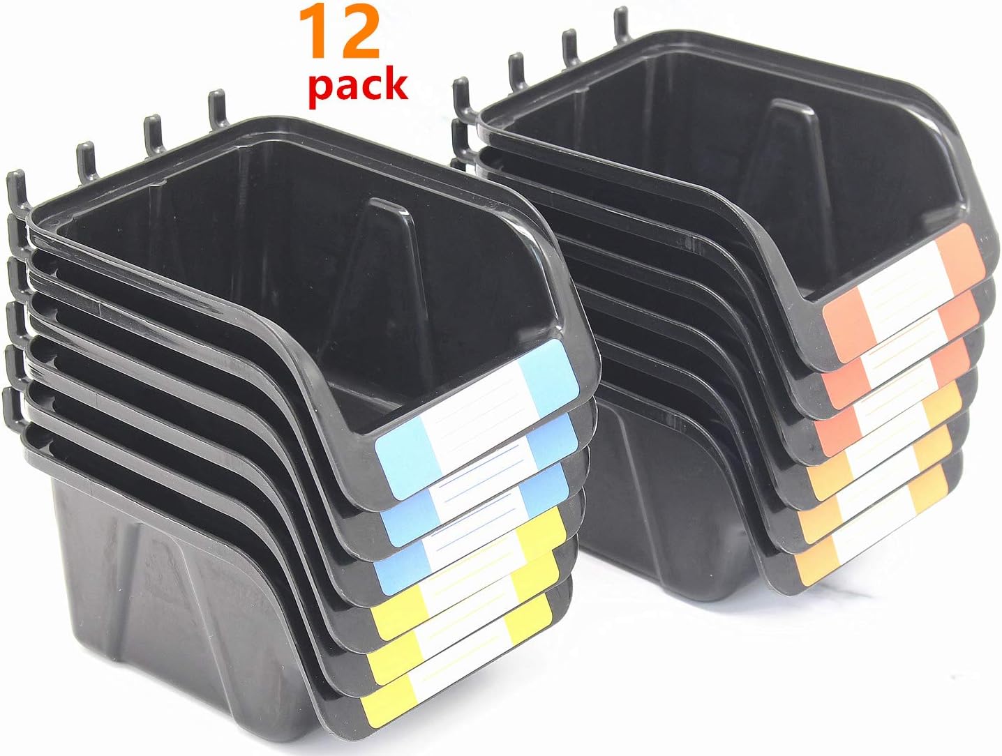 Pegboard Bins Kit 12 PACK Black Pegboard Parts Storage Tool Peg Borad Workbench Bins Organize Hardware,Attachments,Accessories (12 Pack)