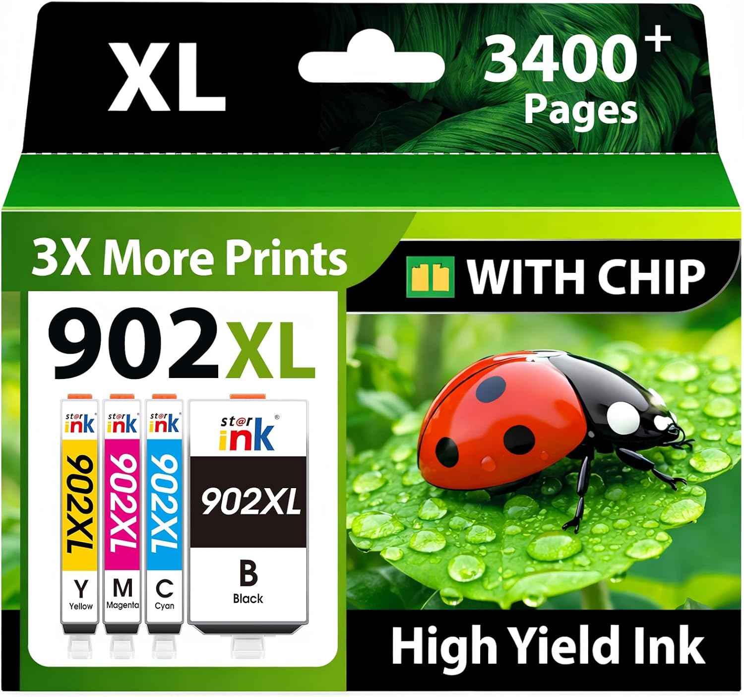 Starink 902 902XL Ink Cartridges Replacement for HP 902 Ink Cartridges Combo Pack Compatible with Officejet Pro 6978 6968 6974 6975 6960 Officejet 6951 6954 6956 6958 Printers, 4 Pack, BKCMY