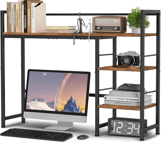 HavenlyYouth Desk Shelf, 38.6 Inch Wood Desk Organizer Shelf for Computer Monitor, Desk Hutch Storage, Desktop Shelf for Top of Desk, 3 Tier Desktop Bookshelf for Home Office Dorm, Rustic