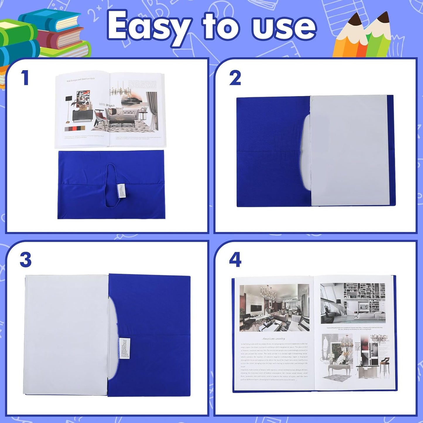 Sherr 14 Pack Stretchable Book Covers Reusable Jumbo Bookcloth 9" x 11" Durable Washable Back to School Book Cover Protector for Most Hardcover Books Textbooks(Blue,Classic)