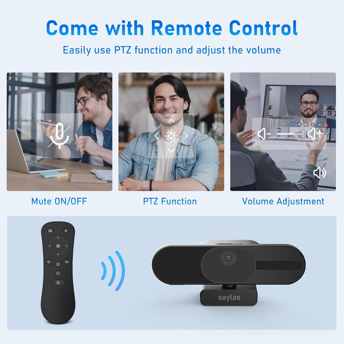 saylas 4K Webcam with Microphone and Speaker, 120° FOV Wide Angle Web cam with Remote, Noise-Cancelling Mics, Auto Focus, Privacy Cover, Plug & Play Web Camera for Computer, USB Webcam for Pc, Laptop