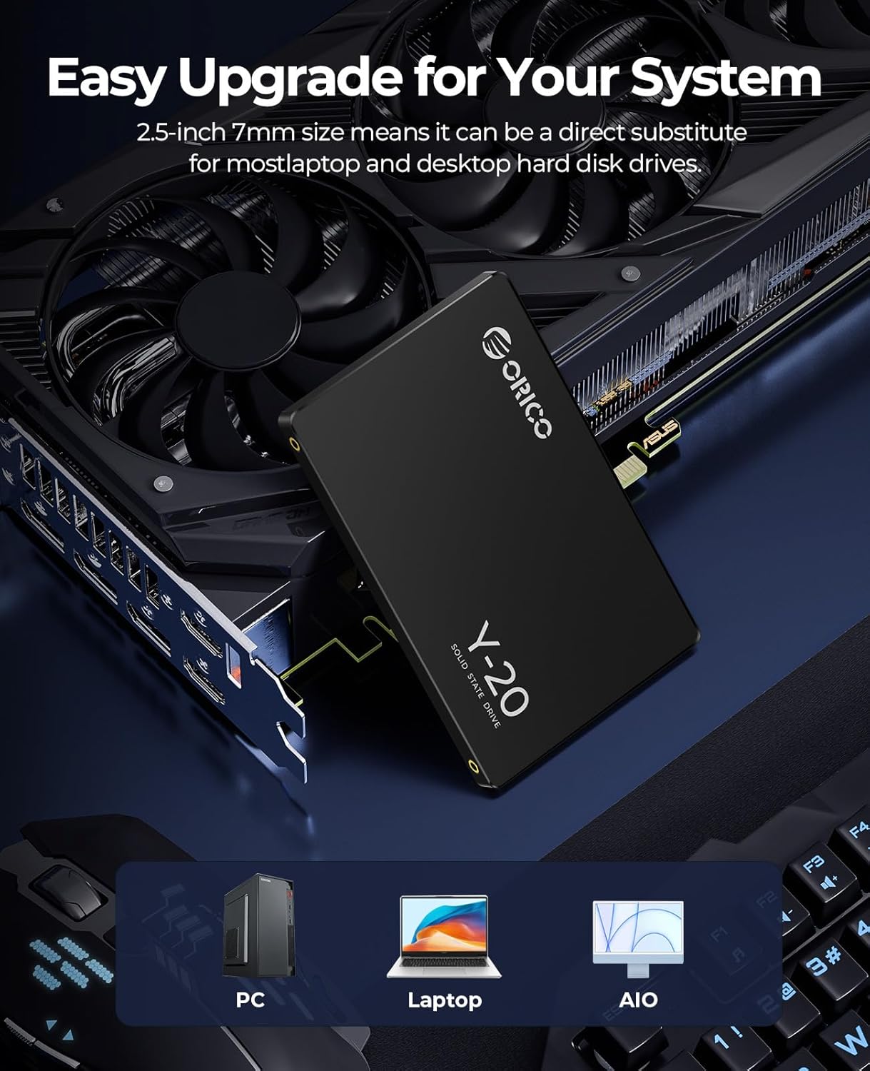 ORICO 1TB SATA SSD 2.5 Inch Internal Solid State Drive, Read Speed up to 500MB/s, SATA III 6Gbps for Desktop Laptop NAS DIY External Drive - Y20