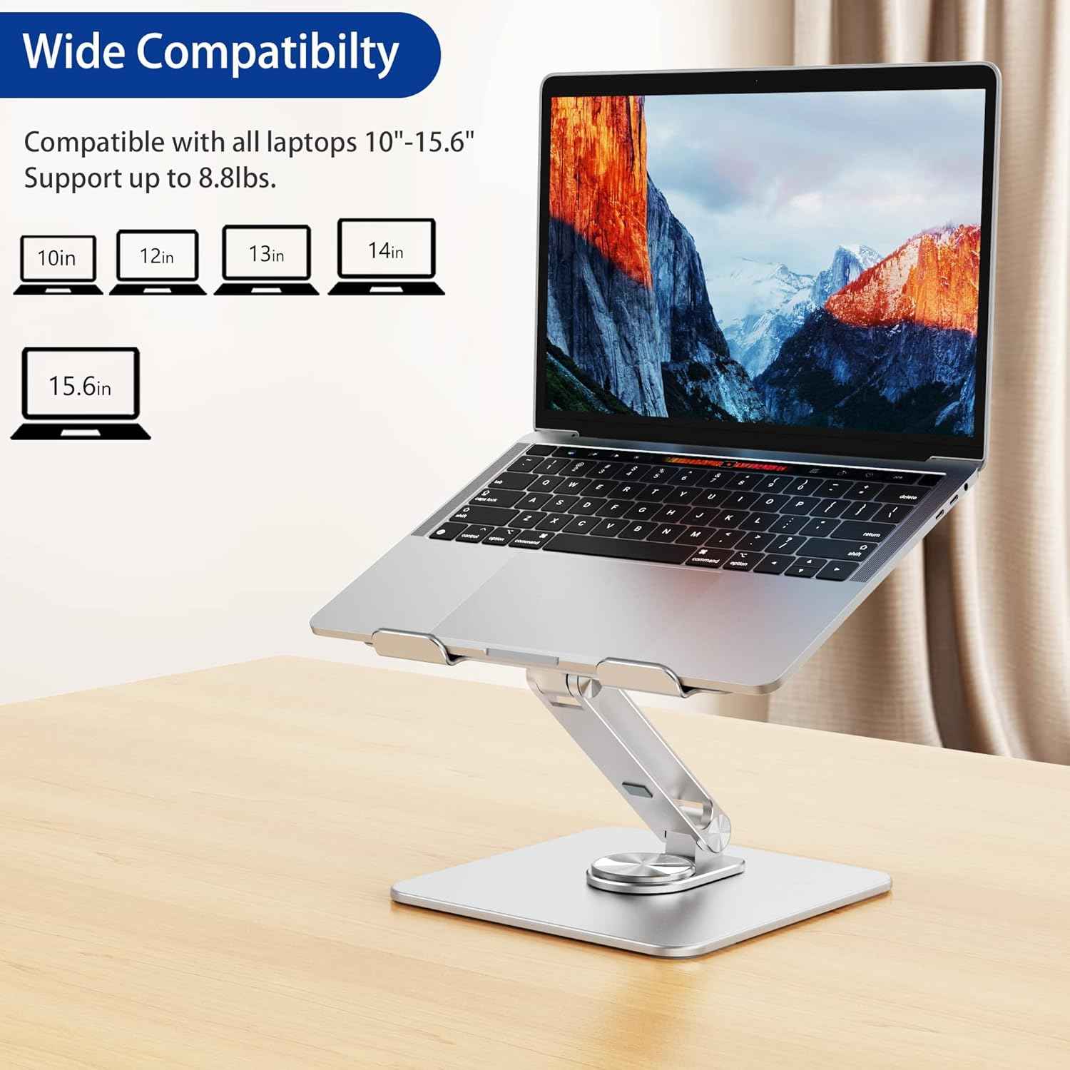 BESIGN LSX7 Laptop Stand with 360 Rotating Base, Ergonomic Adjustable Notebook Riser, Foldable Computer Holder Compatible with 10-15.6" Laptops (Silver)