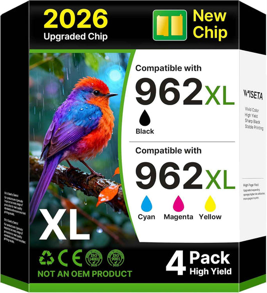 962xl Ink Cartridges Combo Pack Replacement for HP 962 Ink Cartridges Compatible with HP Ink 962xl Black and 962 Color Combo Pack Work for Officejet Pro 9020 9015 9018 9025 Printers, 4 Pack