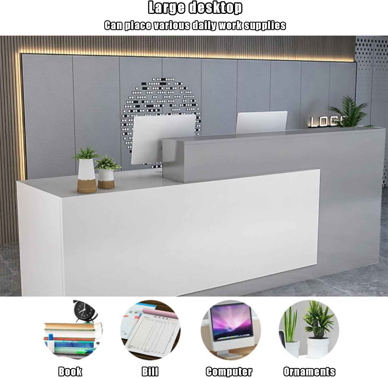 Modern Reception Counter with Lockable Drawers, Home Office Desk/Table for Checkout, Salon, Lobby
