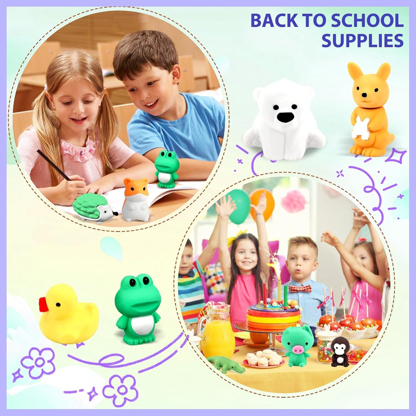 34Pcs Animal Erasers Bulk Cute Desk Pets Kids Puzzle Erasers Take Apart Cool 3D Eraser Mini Pencil Eraser Fun Party Favors for School Supplies Classroom Rewards Easter Egg Fillers Gifts