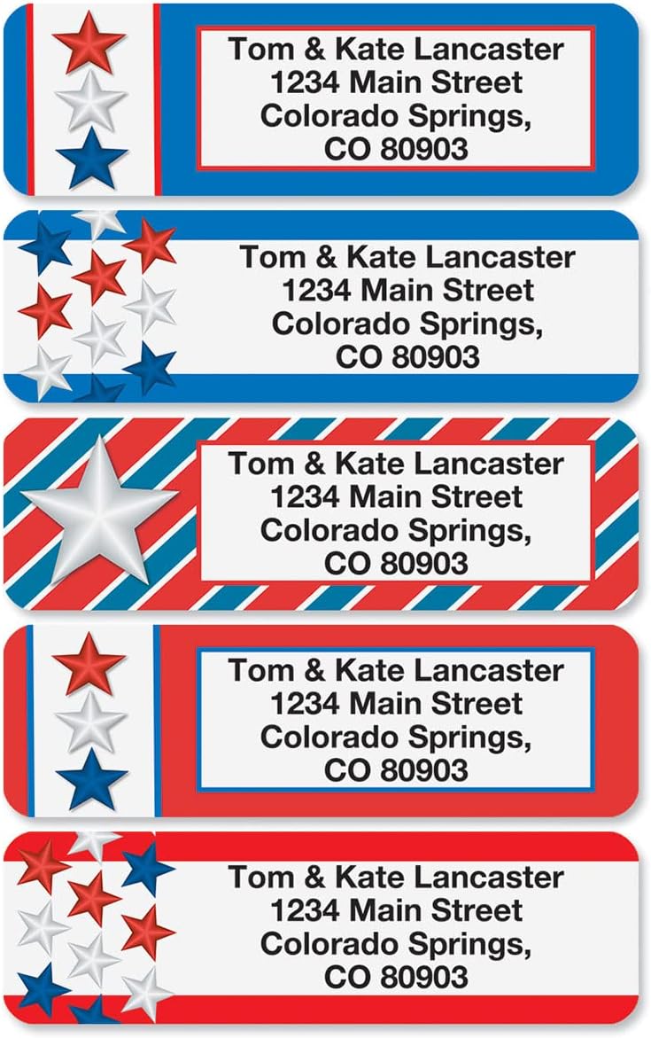 Colorful Images Star Spangled Patriotic Rolled Personalized Return Address Mailing Labels with Dispenser, Customize with Name & Shipping Address, 250 ¾” x 2½” Self Adhesive, Easy Peel Label Roll - Lumora Desk