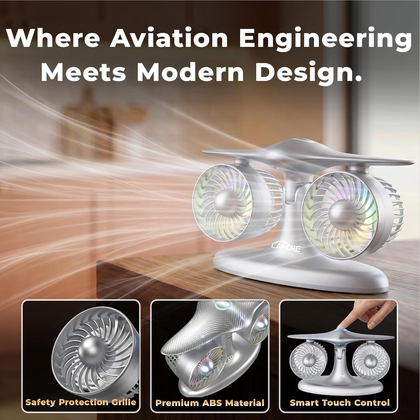 Portable Desk Fan, 8000mAh Battery Operated 18H Runtime Aviation Turbine Table Fan, Quiet USB-C Rechargeable Personal Fan, Unique Tech Office Gift for Men, Dad, Pilots