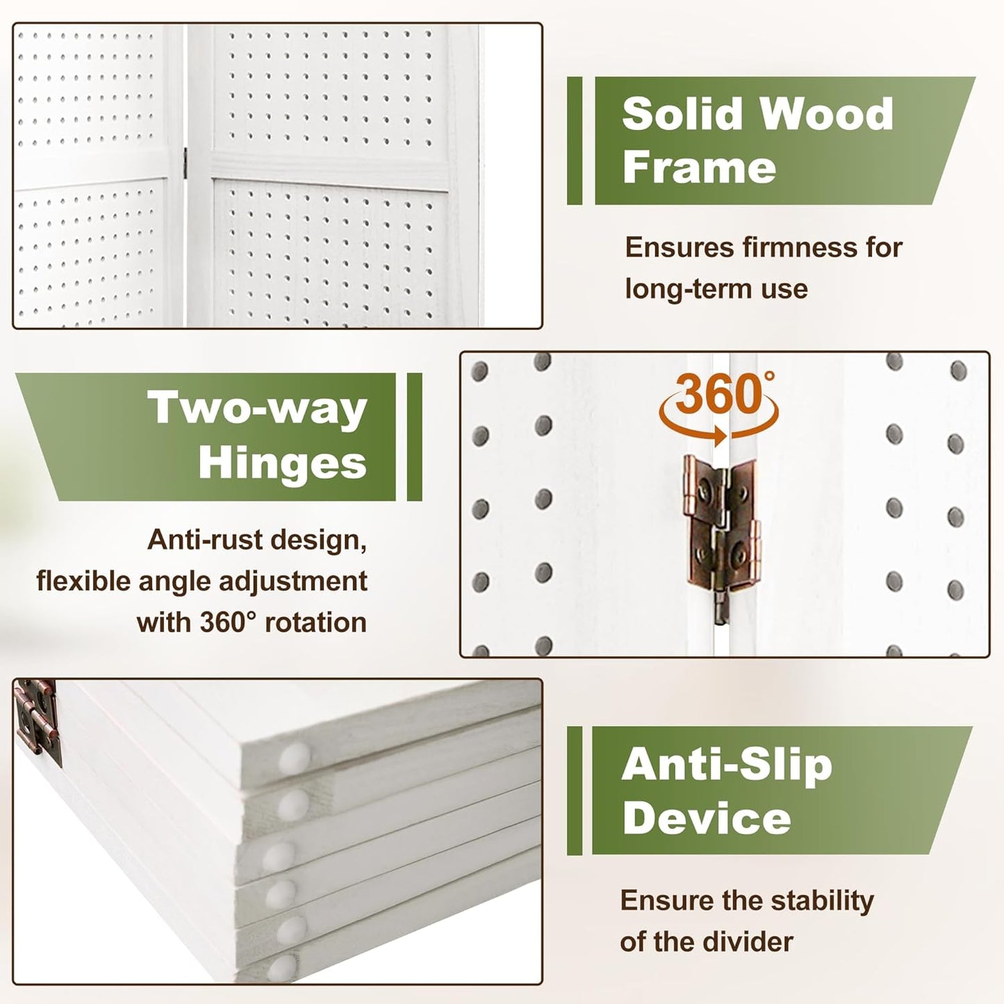 NicBex 4 Panel Pegboard Display,5.6FT Wood PegBoard Room Dividers,Folding Privacy Screens Portable Freestanding Display Board for Craft/Art Shows,Room Separation,White - Lumora Desk