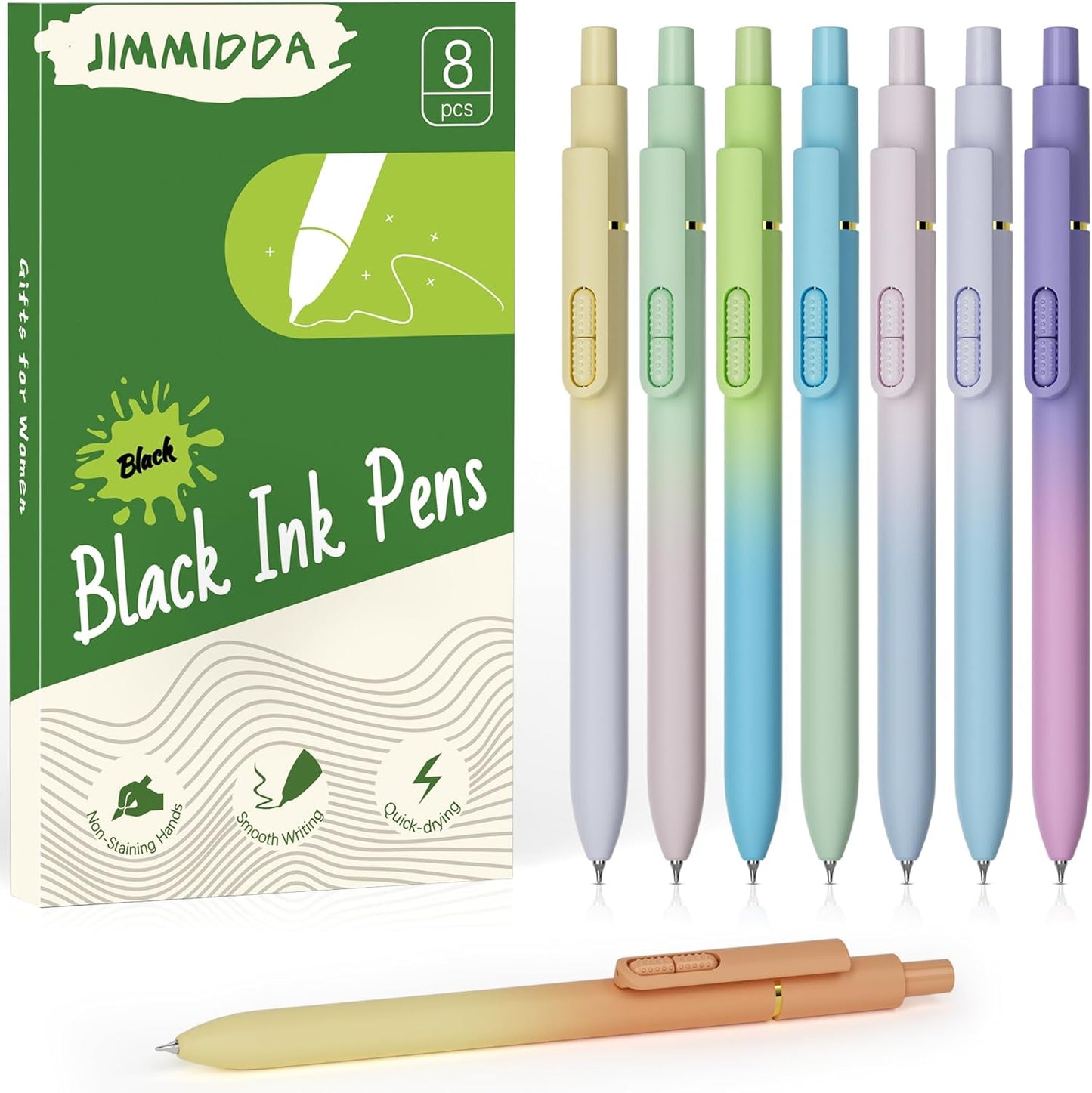 8Pcs Gel Pens with Black Ink, Fine Point Smooth Writing Pens, Quick-dry Gel Retractable Pens for Journaling Note Taking, Cute Office School Supplies for Adults Kids (0.7mm, Gradient)