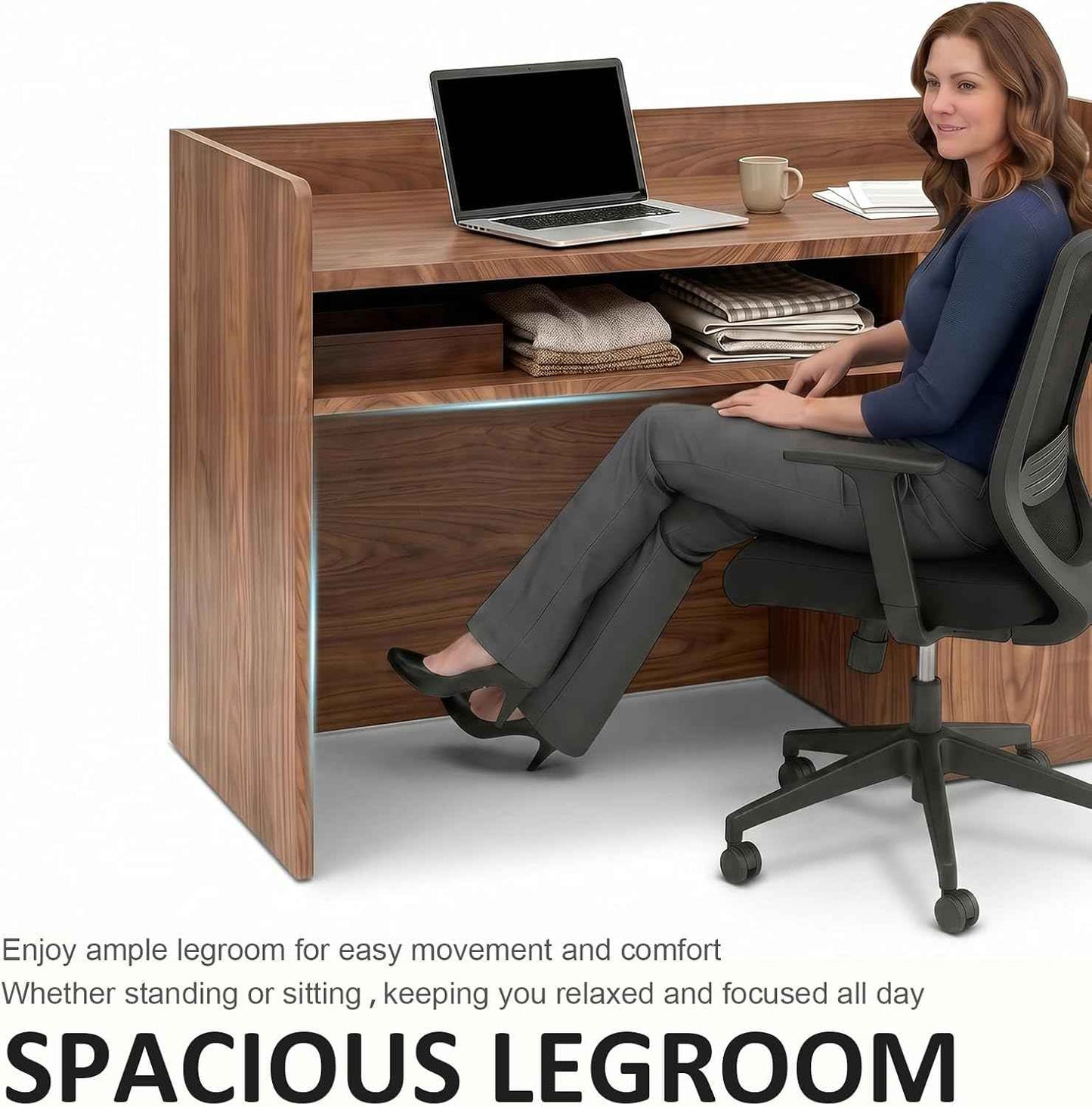 Modern Reception Desk with Drawer and File Cabinet - Front Counter Table for Office, Salon, Spa, Retail - Small Reception Desk for Small Spaces - European Oak - 47.24in
