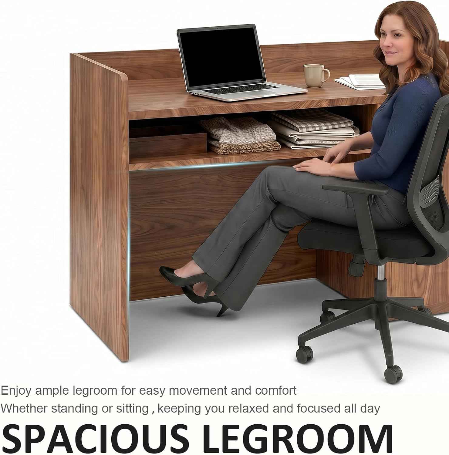 Modern Reception Desk with Drawer and File Cabinet - Front Counter Table for Office, Salon, Spa, Retail - Small Reception Desk for Small Spaces - European Oak - 47.24in