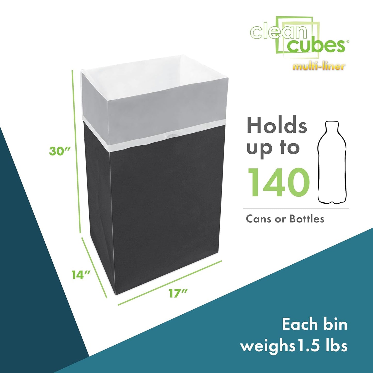 | 30 Gallon Multi-Liner Disposable Trash Cans (3-Pack) - Reusable Garbage and Recycling Bins for Parties, Events, and More (Black)