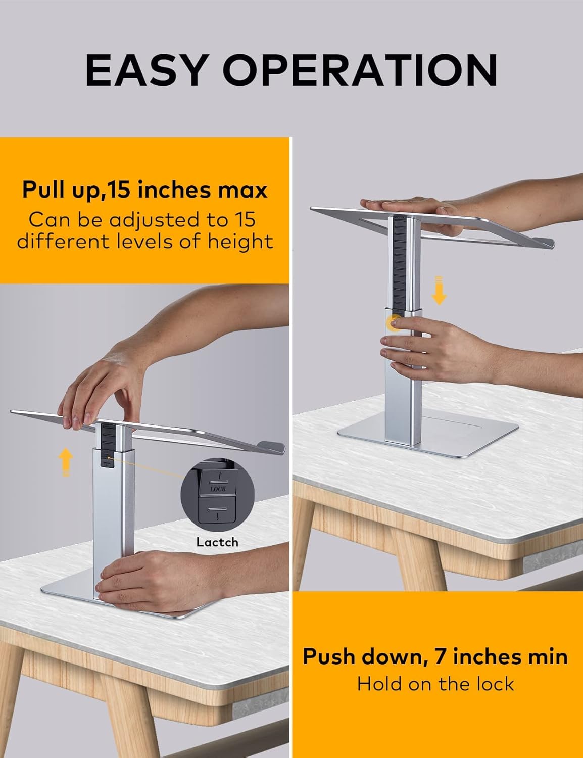 Laptop Stand for Desk, Ergonomic Sitting and Standing Laptop Riser for Notebook MacBook 11-17 Inches，DJ Laptop Stand Adjustable Height from 7-15 Inches Aluminum(Silver)