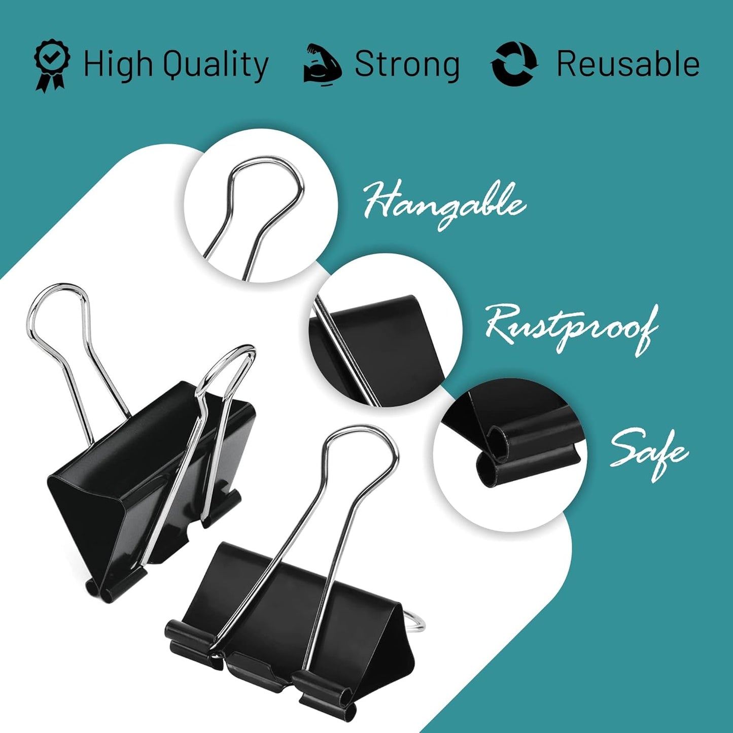 Binder Clips - 48 Small Binder Clips, 0.75 Inch Black Paper Clamps, File Clip for Home, Office and School Supplies