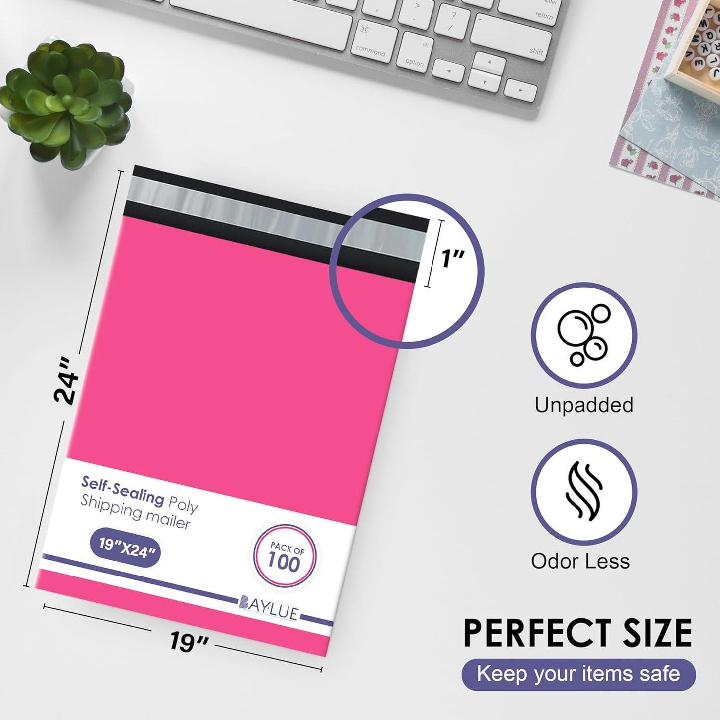 Hot pink Large Poly Mailers 19x24 Inch | Strong Adhesive Self-Seal Mailer Bags | Tear, Tamper, Water Resistant Shipping Envelopes Thick Strong polymailer Bags XL Clothing Shipping Bags | 100 Pcs Bulk - Lumora Desk