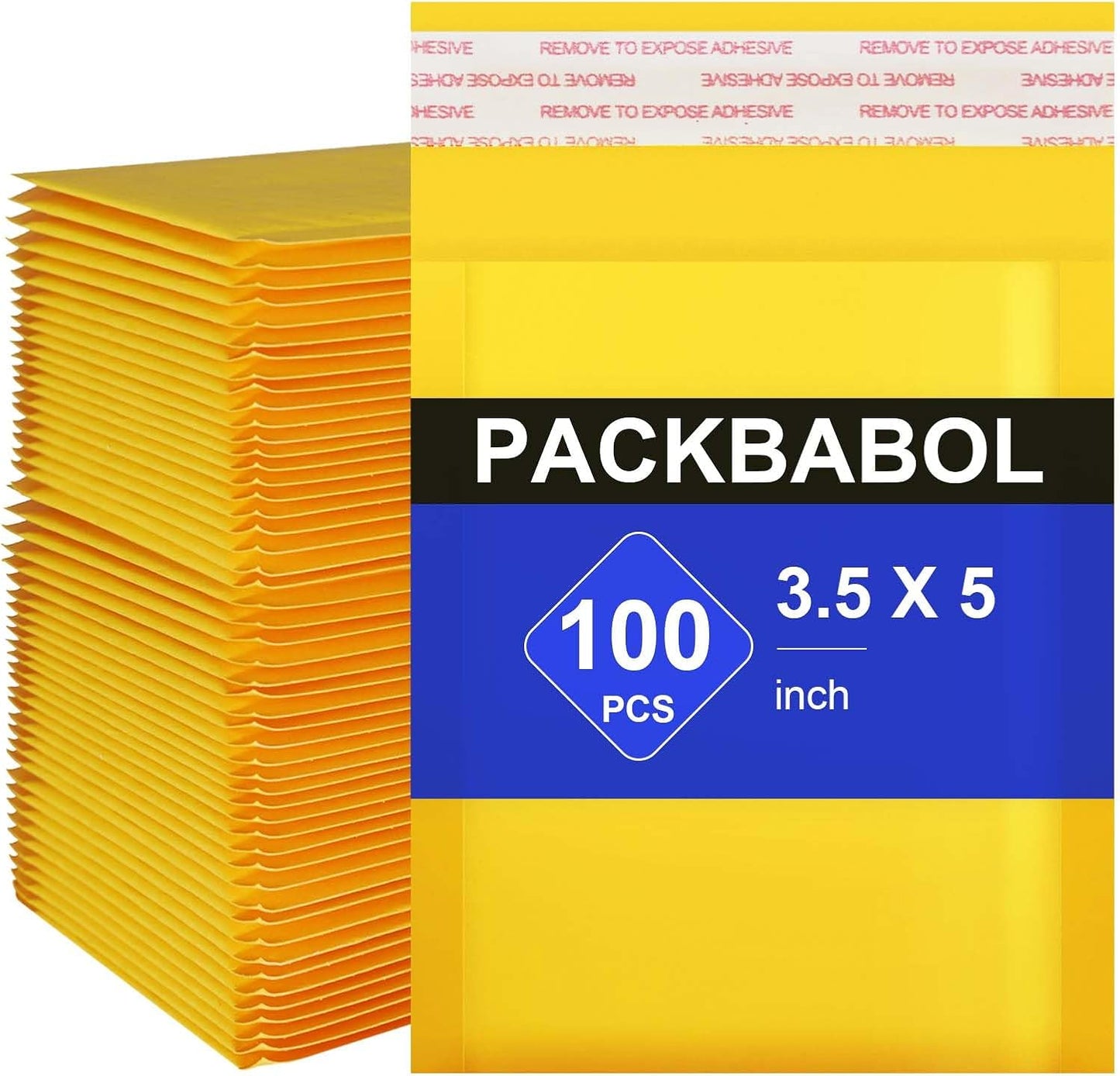 packbabol Kraft bubble mailers 3.5x5 Inch 100 Pack,Self-Sealing Paper Envelopes for Packaging,Strong Adhesion Envelope Mailers, Small Waterproof Cushioned Padded Shipping Bags Yellow #0000 - Lumora Desk