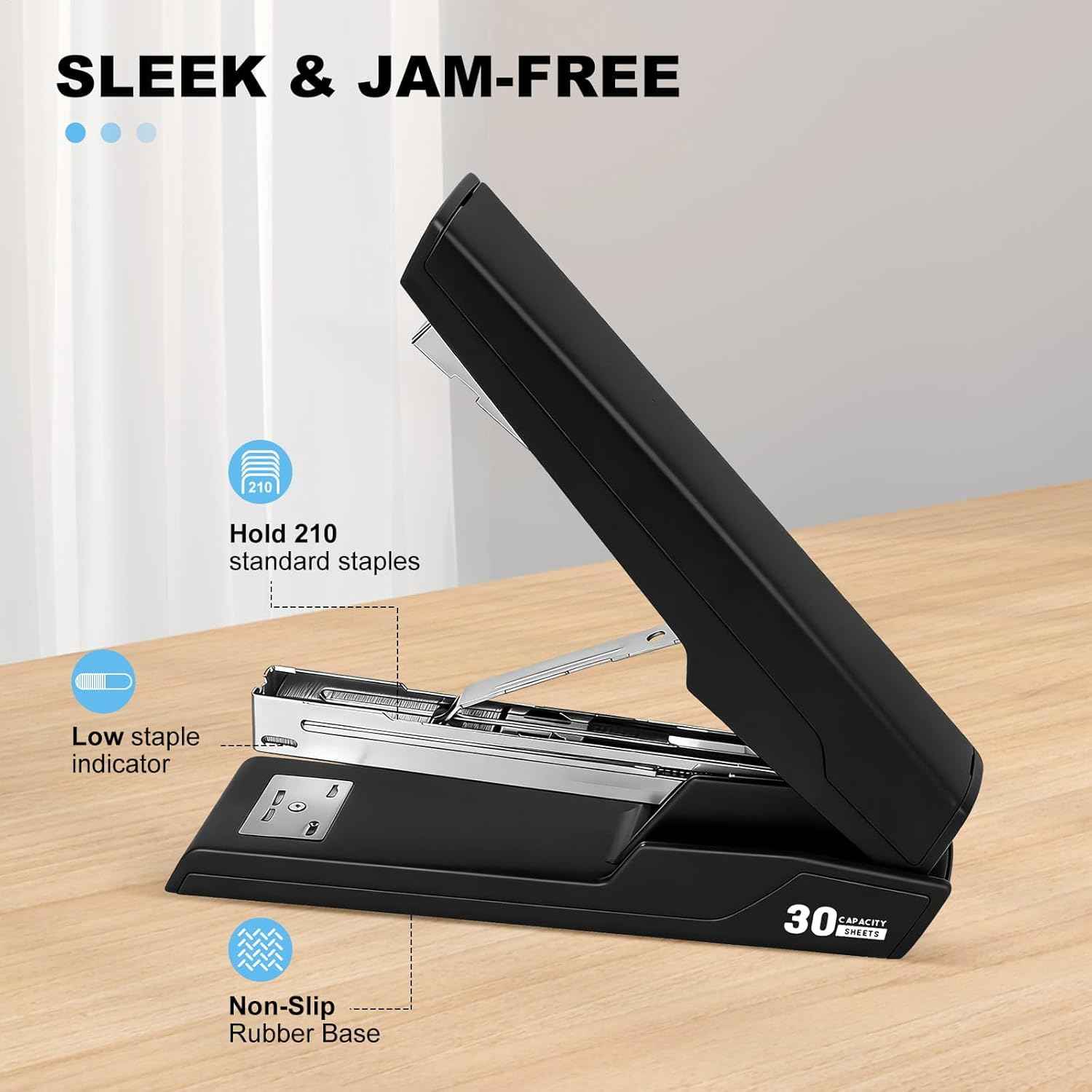 Metal Stapler with 830 Staples, Office Stapler, Staplers for Desk, 30 Sheet Capacity, Non-Slip, Black