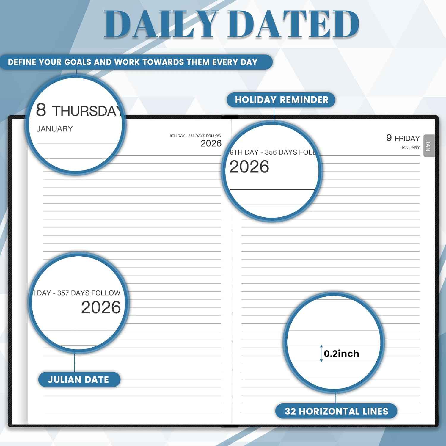 2026 Daily Planner - 2026 Daily Planner Full Page Per Day, Page A Day Calendar 2026, Jan. 2026 - Dec. 2026, 5.8" x 8.4", Agenda for 365 Days