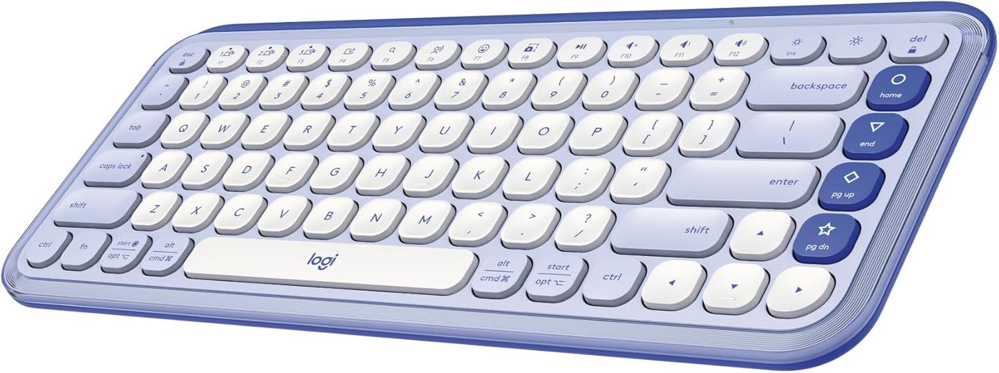 Logitech POP ICON Keys Wireless Bluetooth Keyboard, Comfortable Typing, Programmable Keys, Easy-Switch Between up to 3 Devices, for Laptop, Tablet, PC – Lilac and Off-White