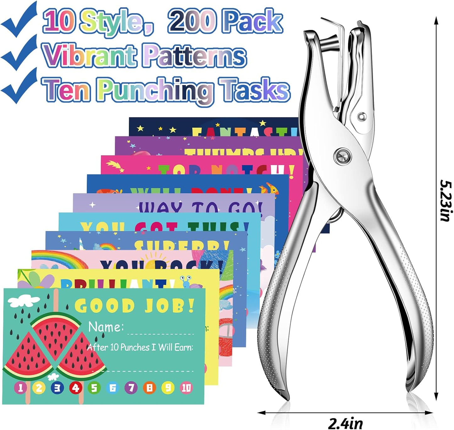 200 Pcs Behavior Punch Cards with Hole Puncher for Kids Incentive Reward Chart Loyalty Card for Classroom Student Teacher Business Kid Award Behavior 3.5 x 2 Inch, 10 Styles(Bright Style)