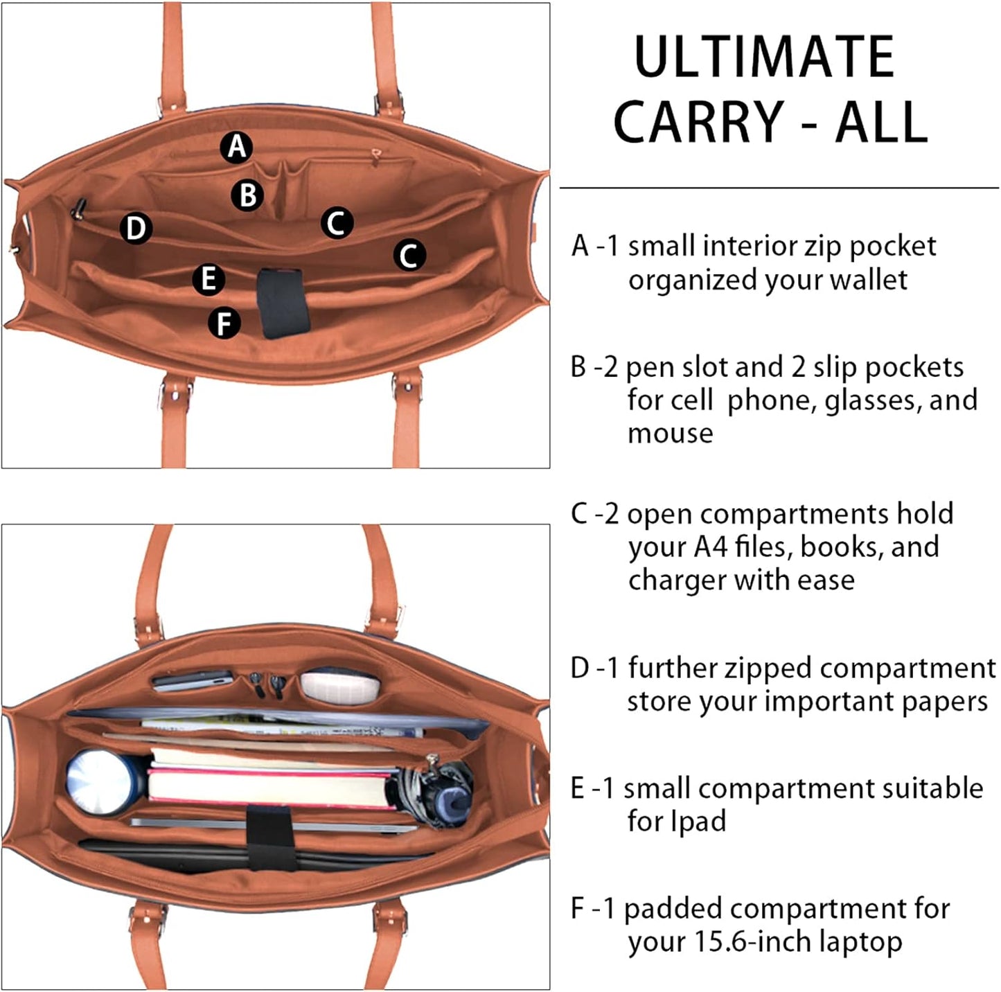 Laptop Bag for Women Waterproof Lightweight Leather 15.6 Inch Computer Tote Bag Business Office Briefcase Large Capacity Handbag Shoulder Bag Professional Office Work Bag Brown