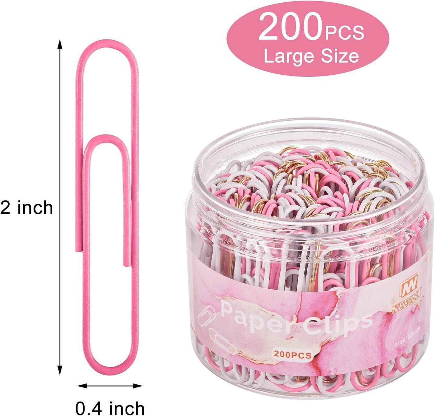 NEEWAY 200pcs Large Pink Paper Clips, 2 Inch Jumbo Paper Clip, Ceative Colored Paperclips for Paperwork Office School and Personal Use