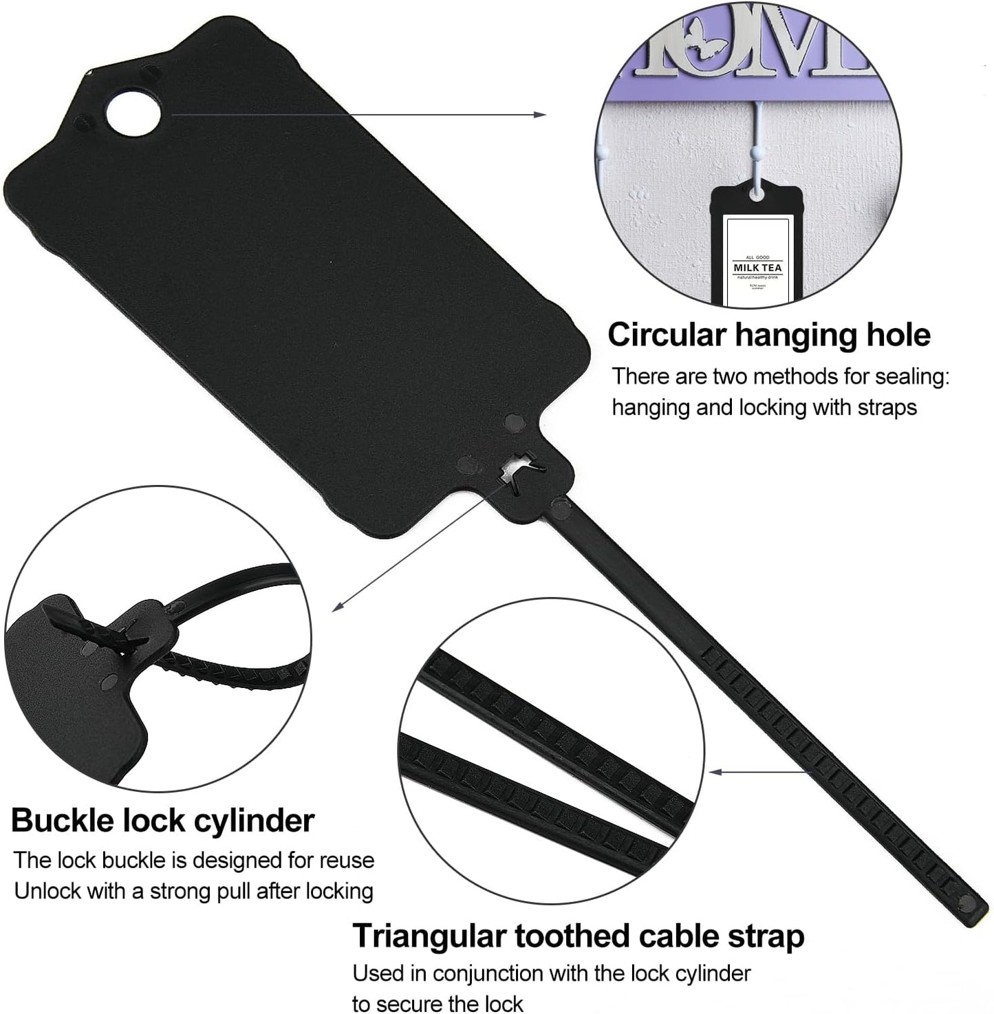 100pcs Blank Plastic Tags for Labeling Reusable Hanging Tags Ties Key Tag Storage Tag Waterproof Plastic Mark Label Writable Hang Sign with One Marker Pen (Black)