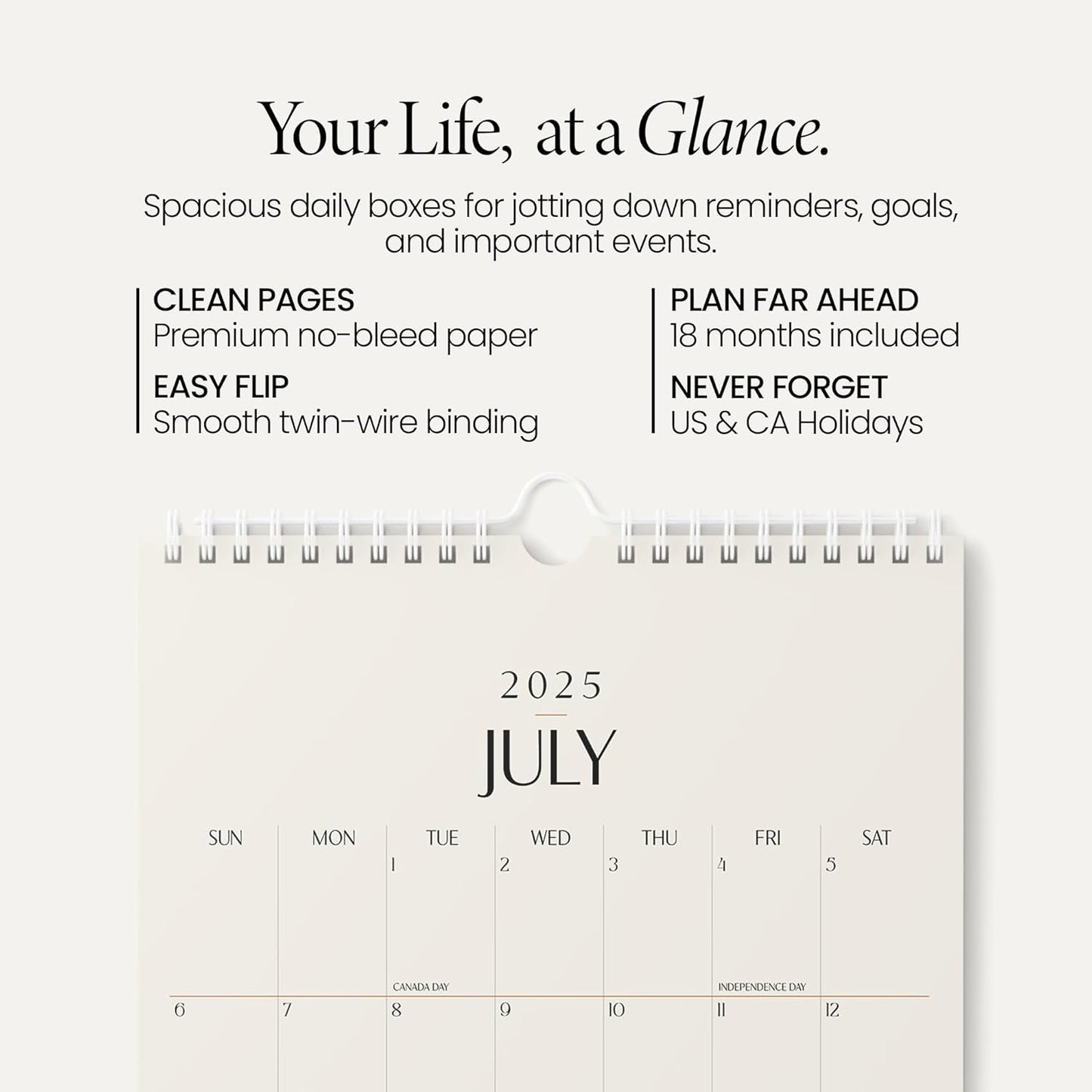 Karto Wall Calendar 2025-2026 - Vertical 11x17 inch July 2025 to December 2026 - Boost Your Productivity and Easy Planning with the Aesthetic Monthly Calendar - Beige