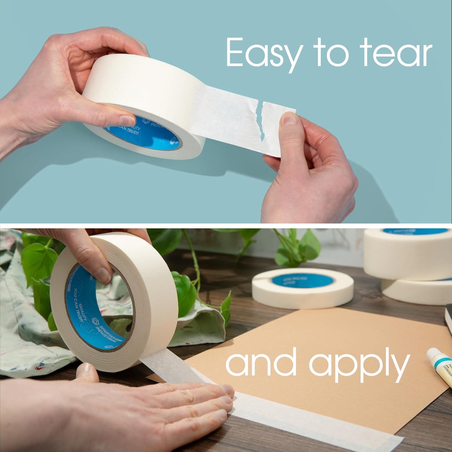 Spartan Industrial - 1.5" X 60 yd Masking Tape for Construction, Painting, Crafts, and More - 24 Rolls of Removable Tape, 5.5 Mil