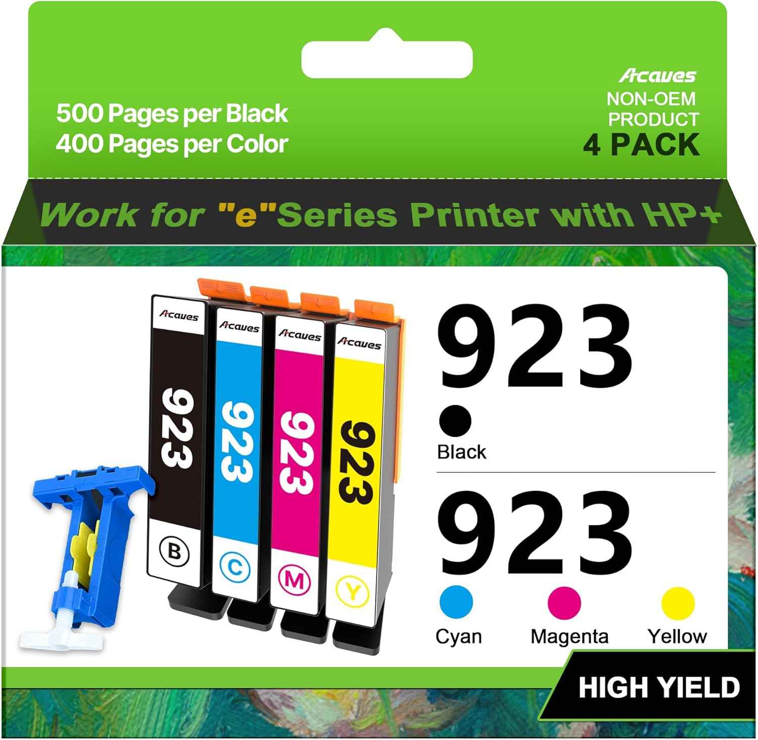 Compatible HP923 Replacement for HP 923 Ink Cartridges (Black Cyan Magenta Yellow, 4-Pack, Without Chip) Work with HP Officejet Pro 8130e 8120e 8135e 8139e 8120e 8125e Printers