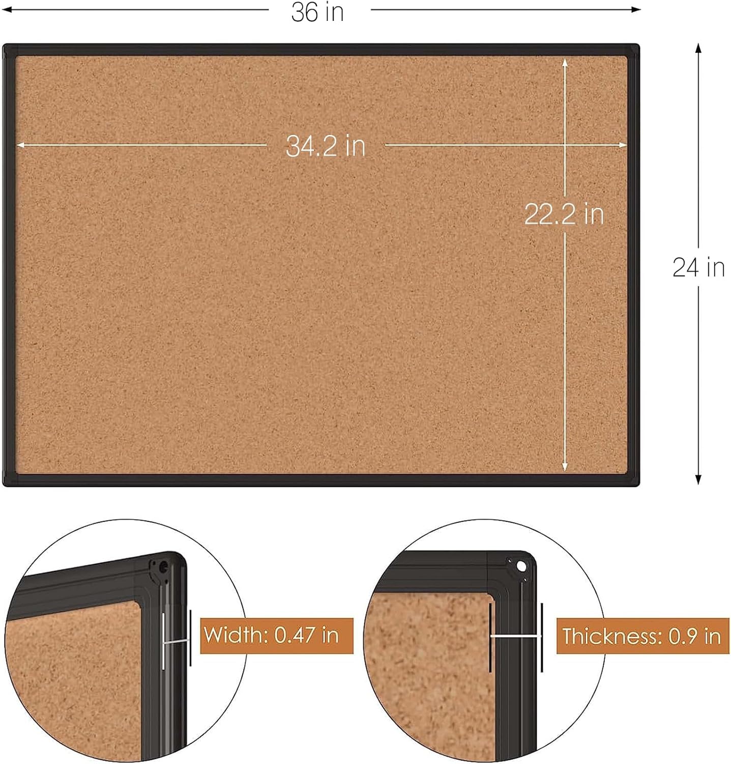 Board2by 2-Pack Cork Board Bulletin Board 24 x 36, Black Aluminium Framed 2 x 3 Corkboard, Office Board for Wall Cork, Large Wall Mounted Notice Pin Board with 32 Push Pins for School, Home & Office - Lumora Desk