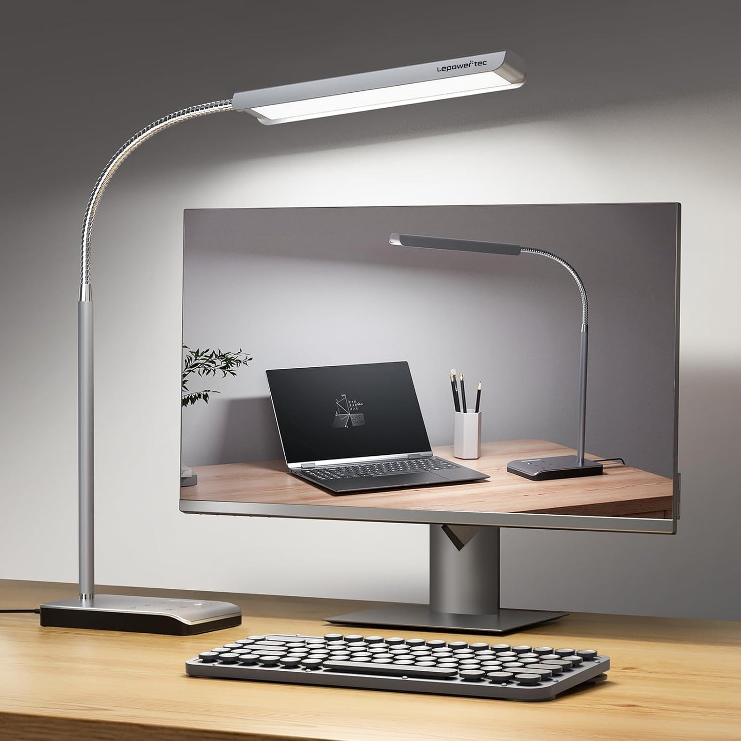 LED Desk Lamp, 12W Reading Desk Lamp for Office Home with 60 Lighting Modes, Touch Control & Timer Function, 750LM Bright Eye-Caring Gooseneck Desk Light Table Lamp for Study, Work, Silver - Lumora Desk