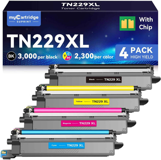 Compatible TN229XL Toner Cartridges Replacement for Brother TN229XL TN-229XL TN229 XL use with MFC-L3780CDW MFC-L3720CDW HL-L3220CDW HL-L3280CDW HL-L3300CDW Printer (BK/C/M/Y-4 Pack)