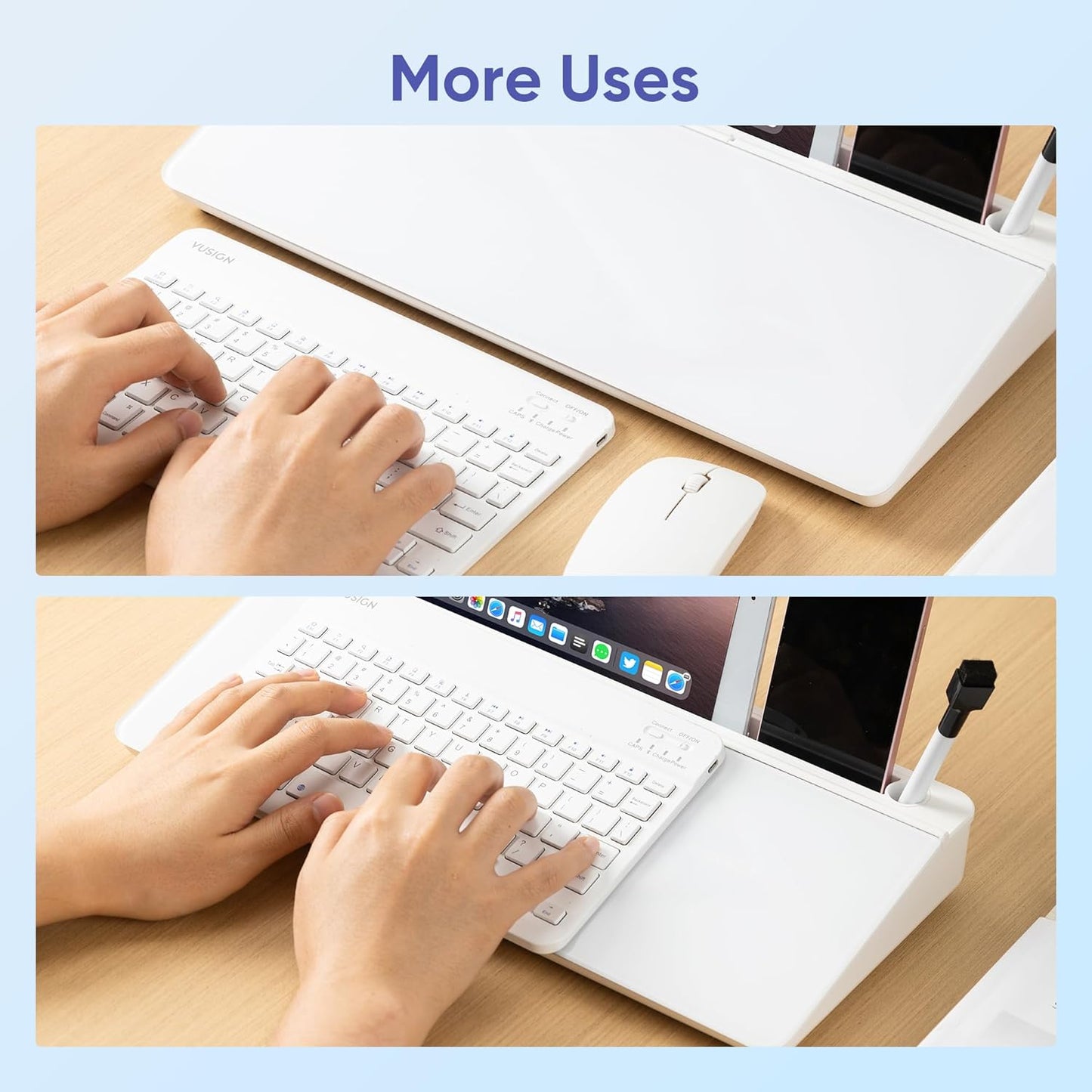 VUSIGN Glass Desktop Whiteboard with Storage, Small Organizer Dry Erase Board Desk Board Buddy White Board, Desktop Computer Pad for Notetaking, Desk Whiteboard for Office, Home, School Supplies