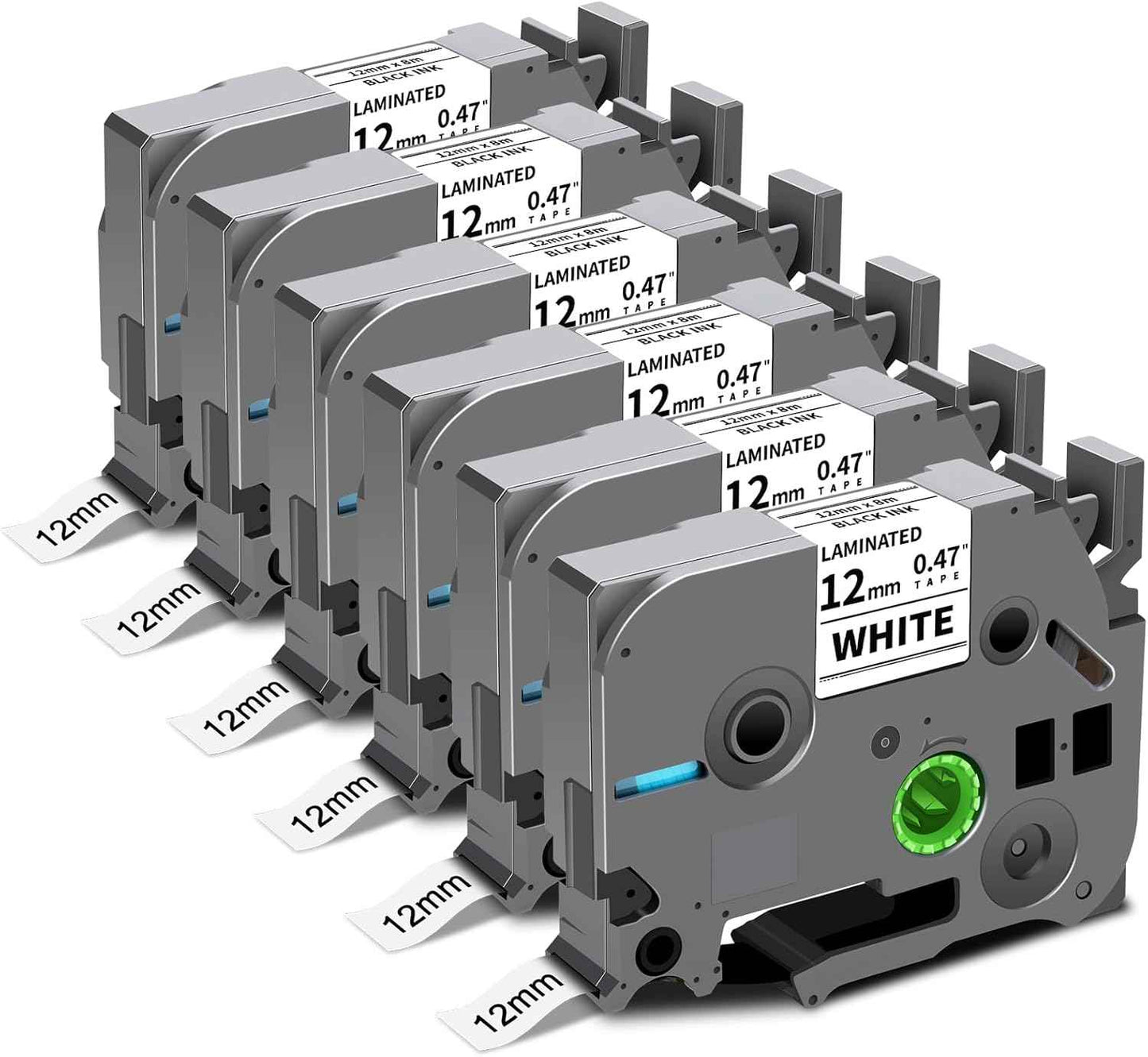 6-Pack TZe-231 TZ Tape 12mm 0.47" Laminated White P Touch Label Compatible for Brother P Touch Label Maker Tape for PTouch Label Maker PTD210 H110 D220 D600 D400 D410 2040, Black on White