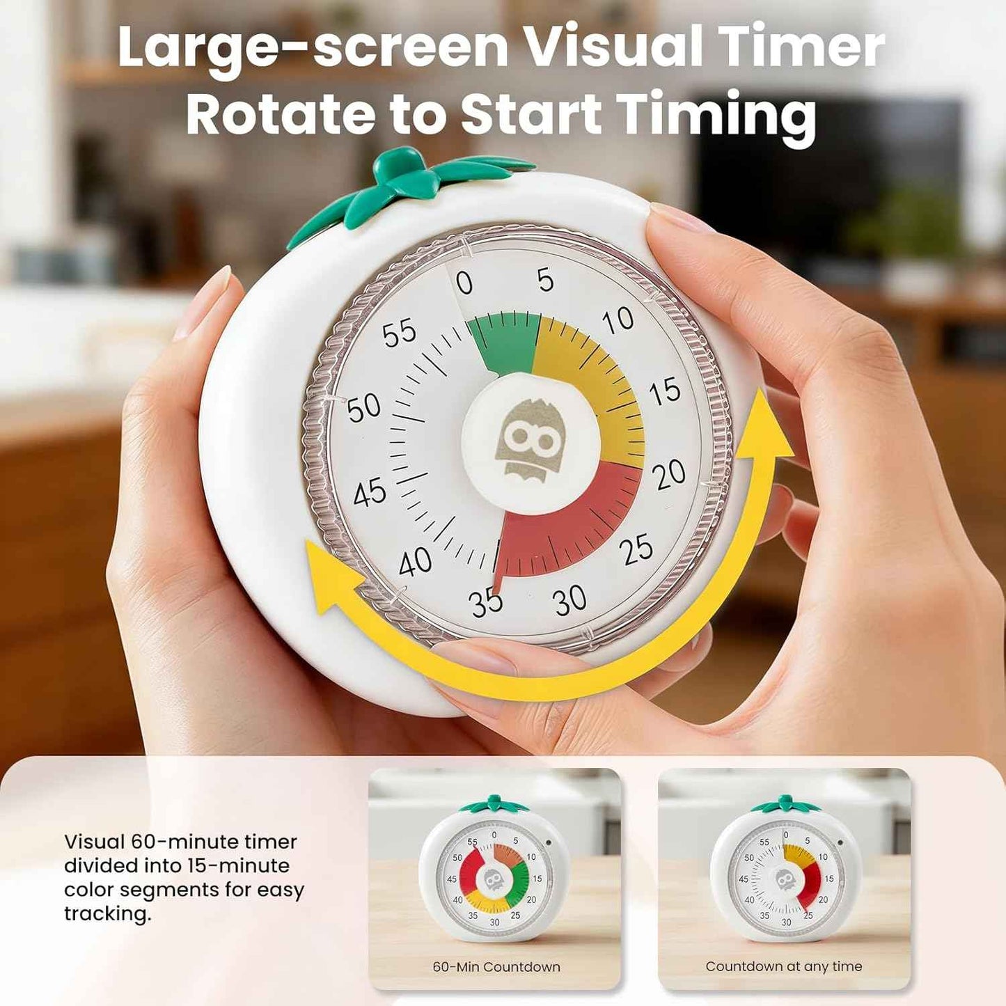 Visual Timer for Kids, 60-Minute Countdown Magnetic Timers for Classroom Office Kitchen with Silent Operation, Kids Timer for Teaching with Cute Design, 4-Color Zone Pattern Pomodoro Timers