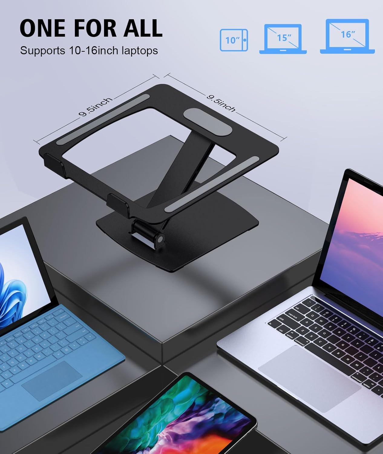 Laptop Stand for Desk, Aluminum Adjustable Foldable Laptop Riser, Ergonomic Computer Stand Compatible with MacBook, Dell, Samsung, Lenovo, 10-16"