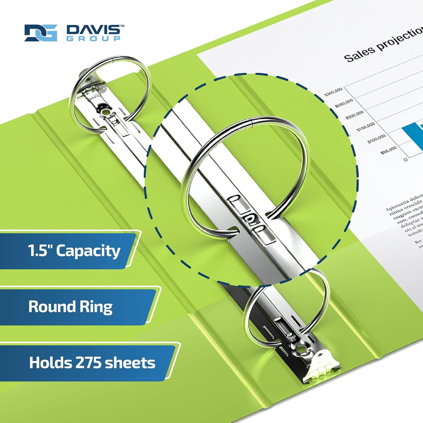 Easyview Premium 3-Ring Binders with Clear-View Covers and Round Rings, Binders for School or Office, 1.5 Inch, Pack of 6, Lime Green