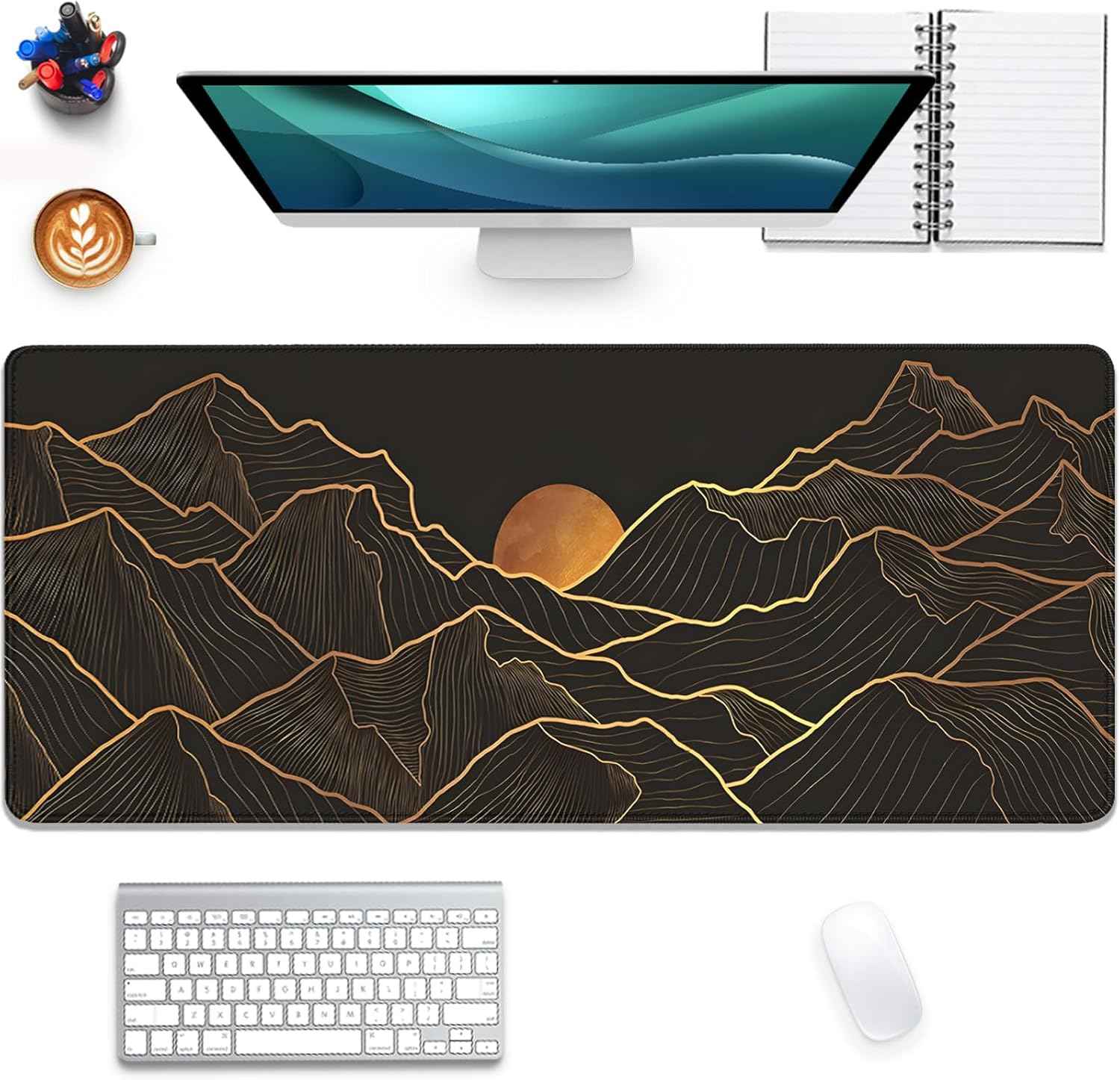 Gold Mountains Mouse Pad Desk Pad,Extended Gaming Mouse Mat with Stitched Edges Non-Slip Waterproof Rubber Base Mous Mat for Office,Computer,Keyboard,Laptop and Home Desk Pad(27.5X11.8 in)