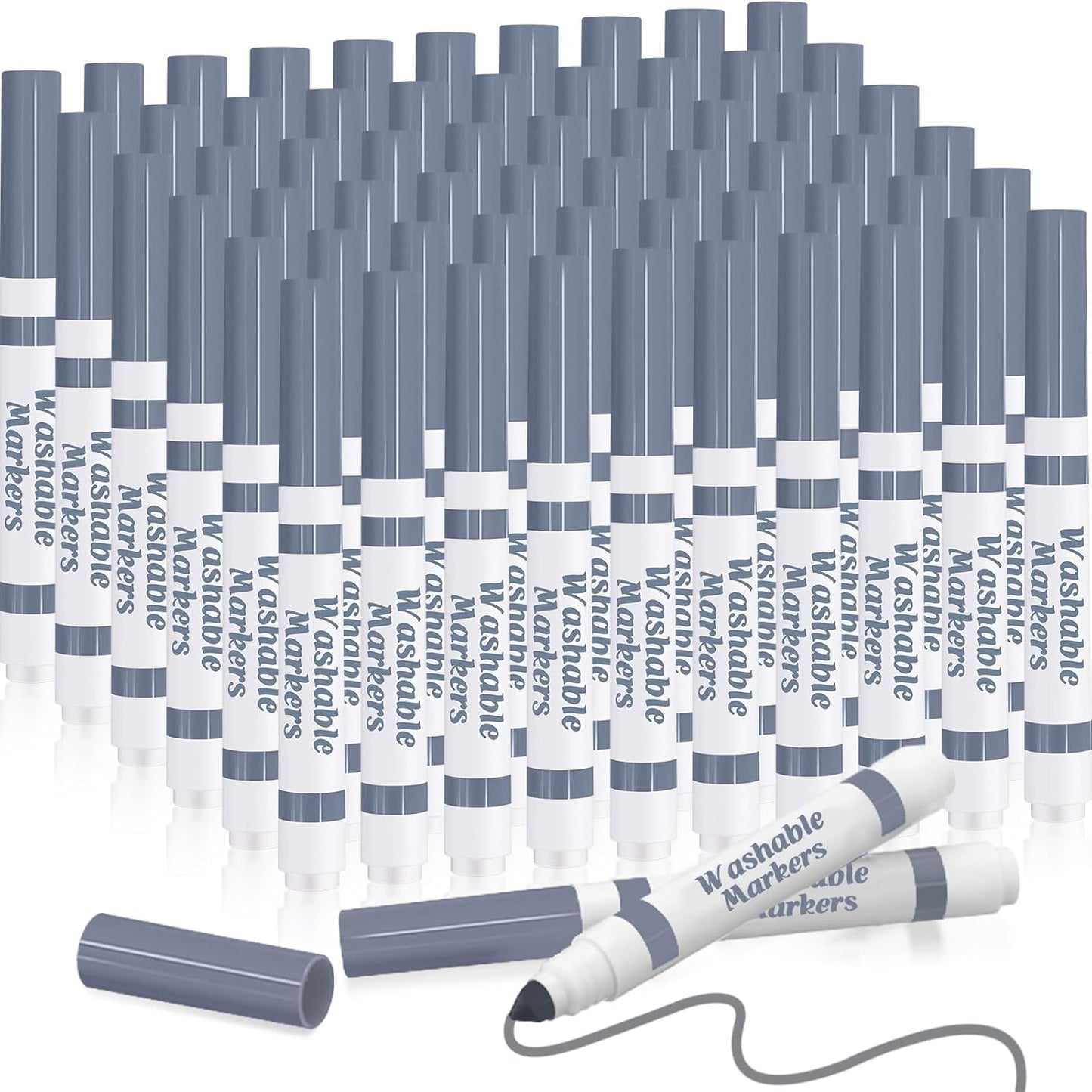 Janlaugh 60 Pcs Gray Washable Markers Bulk Coloring Broad Line Markers for Kids Conical Tip Gray Drawing Pens for Classroom Back to School Travel Art Baby Shower Gender Reveal Supplies, Ages 6+