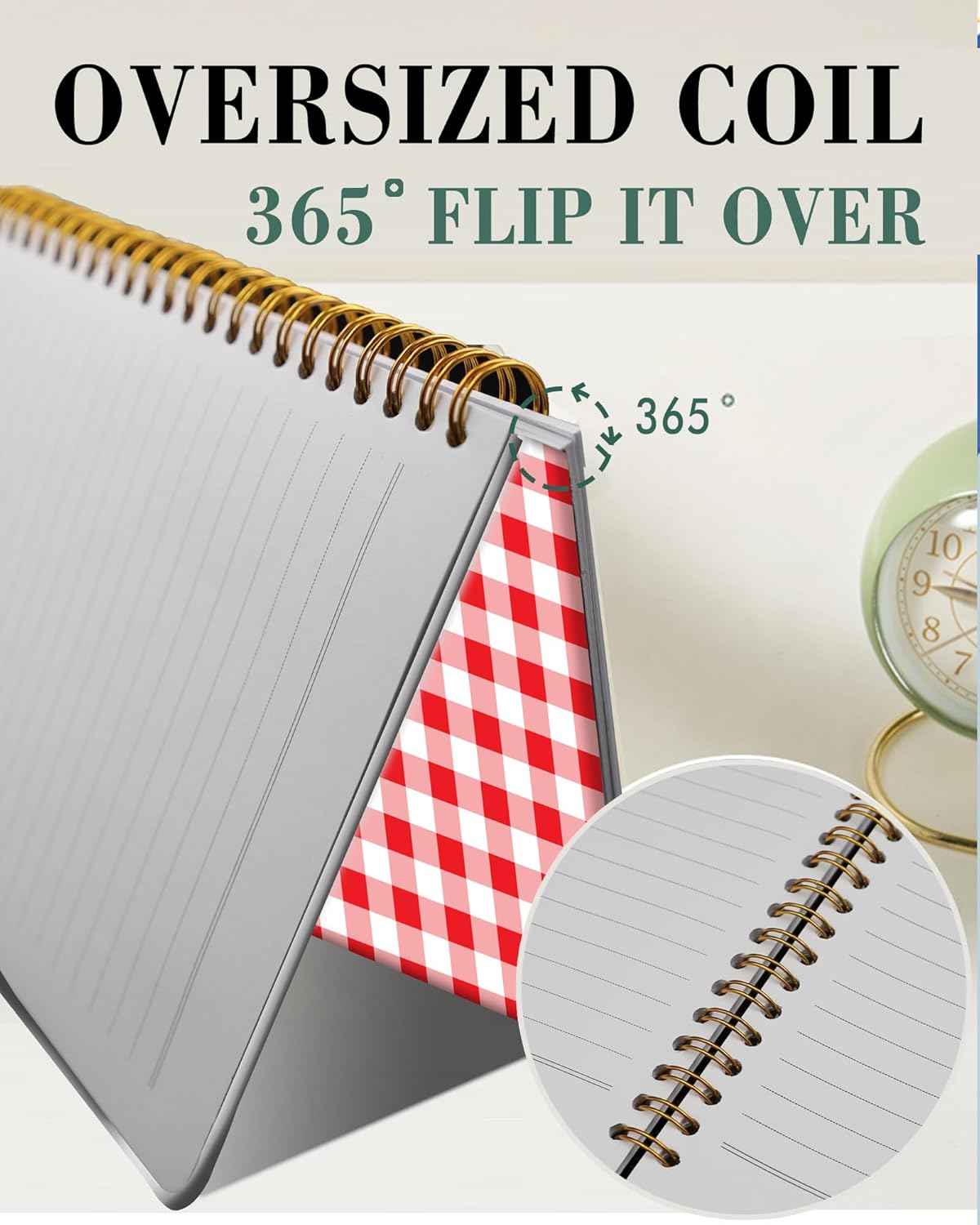 Spiral Journal Notebook,A5 Hardcover Lined Journals for Women Girl 6 x 8.3 in,120 Pages Thick Paper,Cute College Ruled Writing Notebook for Gifts Office Work School(Red White Checkered)