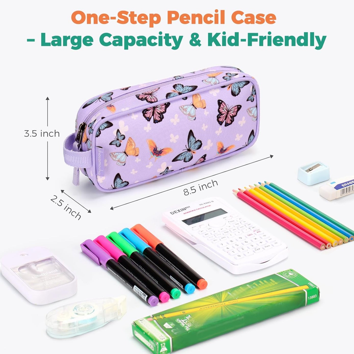 Choco Mocha Kids Pencil Case for Girls, Soft Zipper Pencil Pouch for Girls Pencil Case for School Glitter Pencil Bag for Toddler Girl, Purple