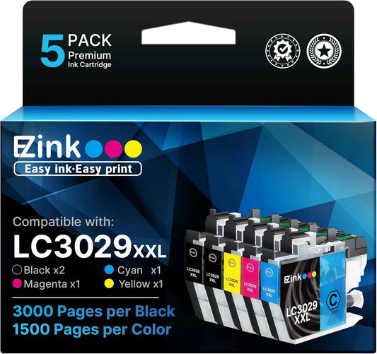 E-Z Ink LC3029 XXL Compatible Ink Cartridge Replacement for Brother LC3029 LC3029BK LC 3029 to use with MFC-J5830DW MFC-J5830DWXL MFC-J5930DW MFC-J6535DW MFC-J6535DWXL MFC-J6935DW Printer (5 Pack)