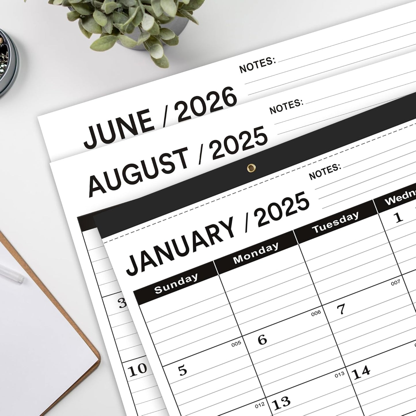 Desk Calendar 2025,January 2025 to June 2026,Large Desk calendar 2025-2026,Desk Calendar 2025-2026 Large 22x17,Classroom 2025 Calendar 22x17" with Round Holes& NOTES List (Black),18 Months Calendar 2025