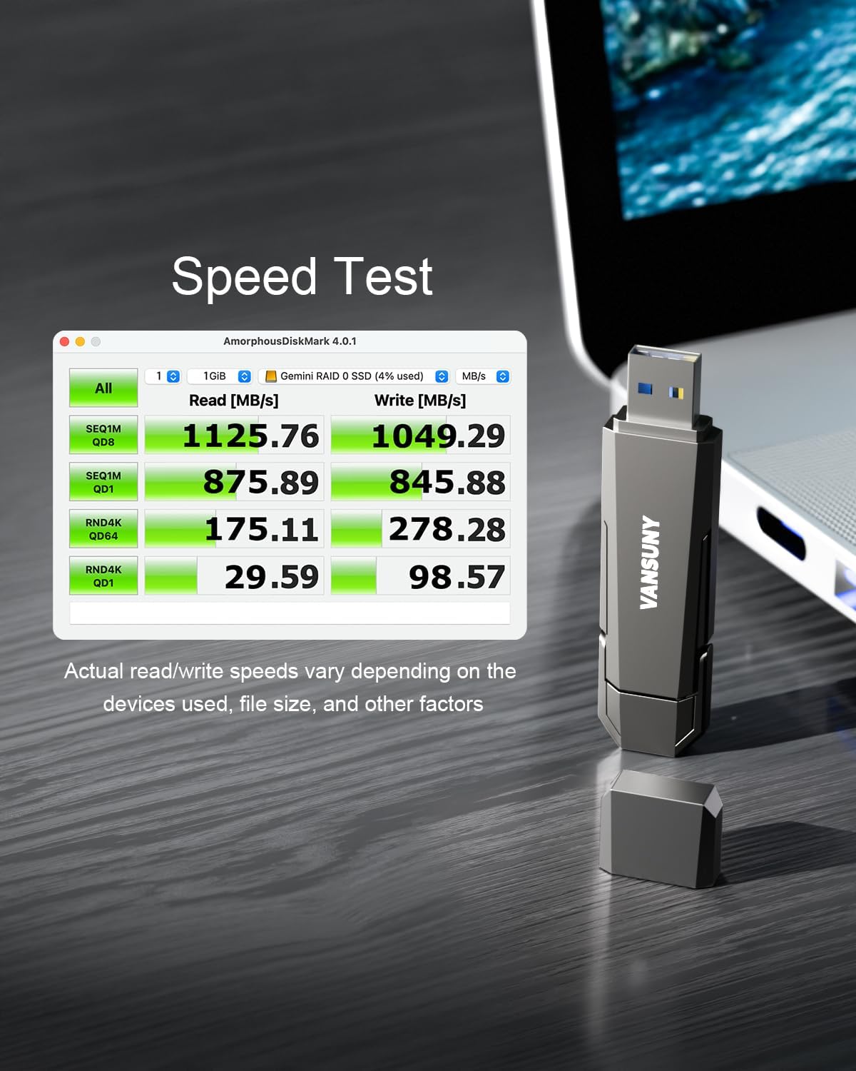 Vansuny 256GB USB Solid State Drive Up to 1000MB/s USB 3.2 Gen 2 Dual SSD USB A + Type C Portable External SSD for Android Phone Tablet Laptop MacBook PC