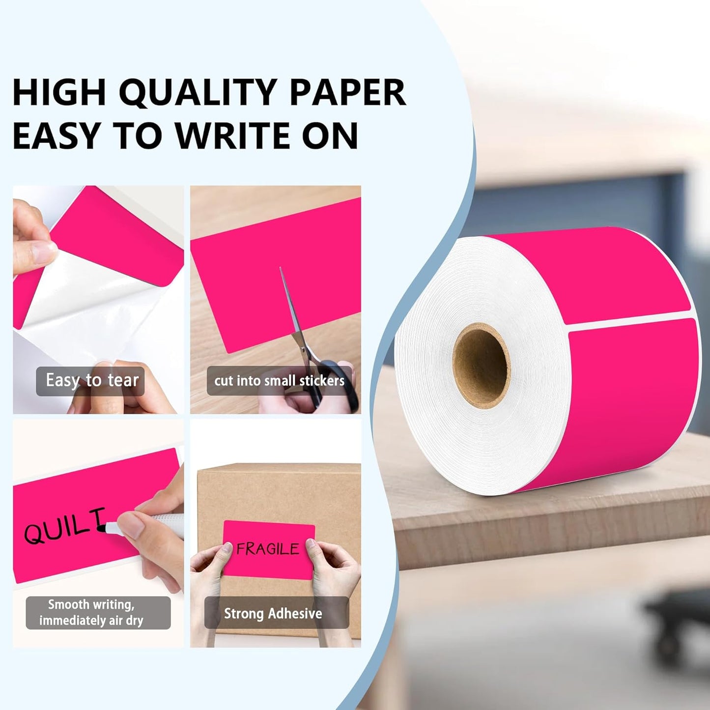 PARLAIM 3 X 5 Inch 4Rolls/1000 Per Roll Rectangle Inventory Color Coding Labels,Roll Square Label Stickers for Home(Fluorescent Pink)