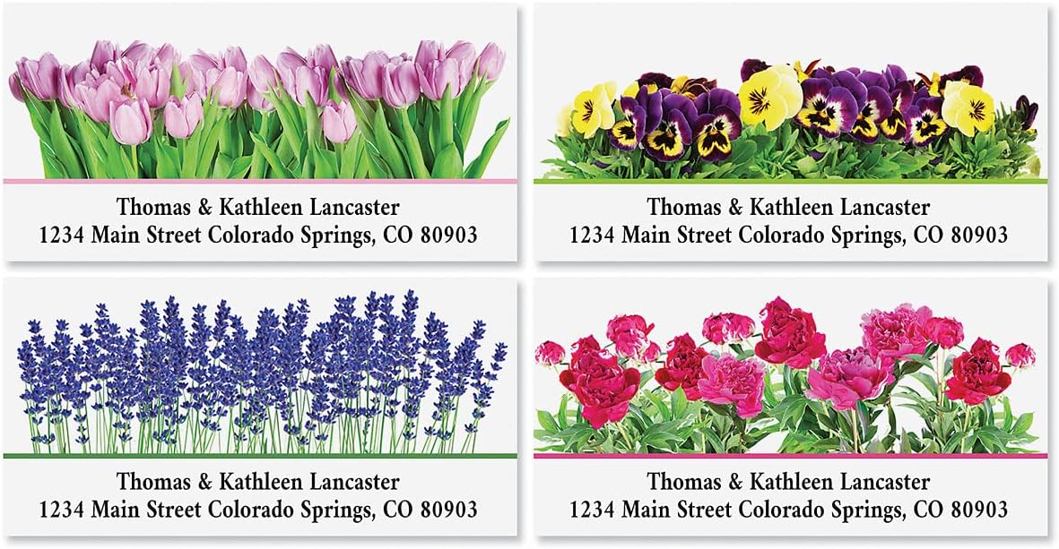 Colorful Images Floral Seasonal Bouquet Return Address Mailing Labels, Personalize with Name & Address, Set of 144 Self Adhesive, Easy Peel Flat Label Sheets, Large, 8 Designs - Lumora Desk