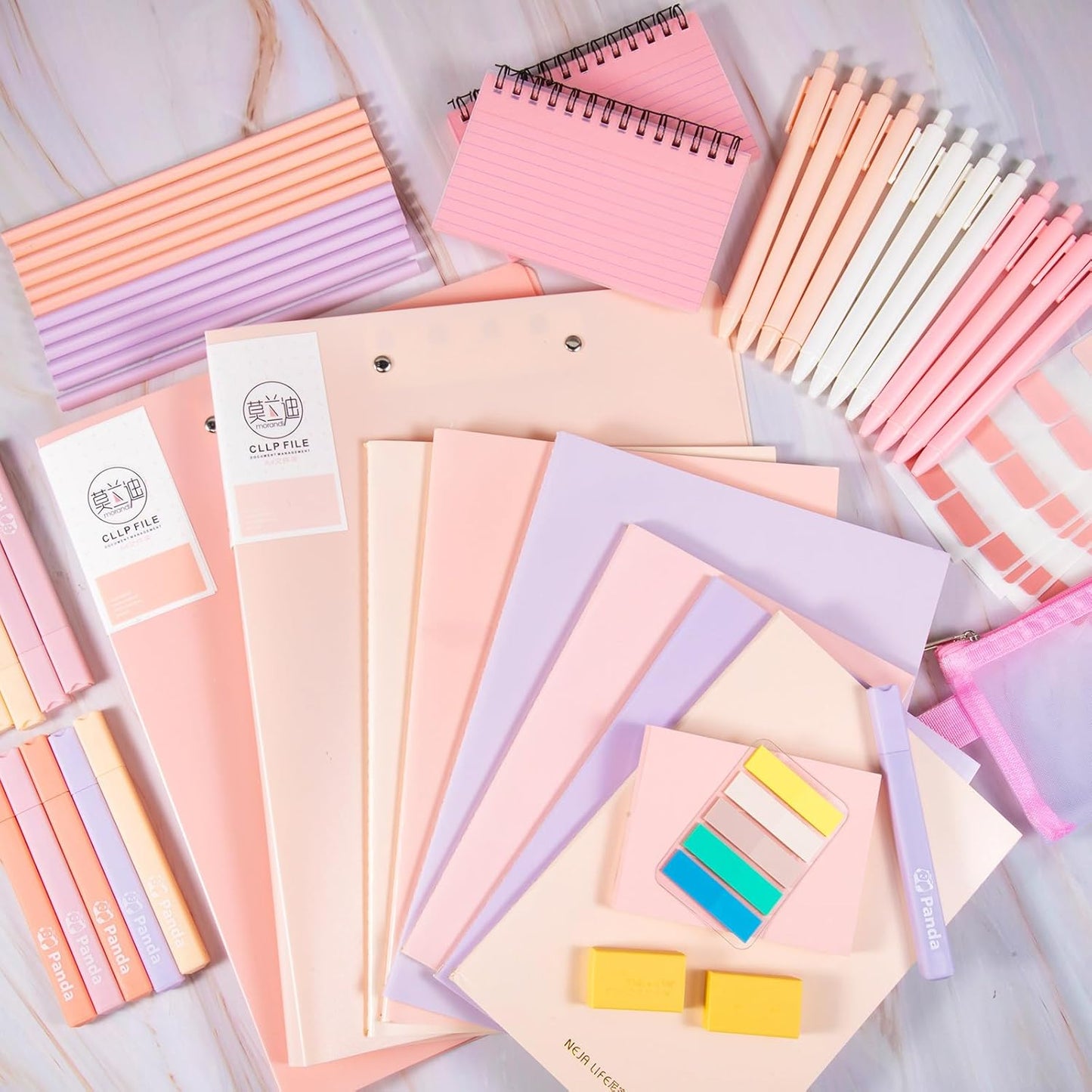 Colarr 54 Pieces Aesthetic School Supplies Including Pastel Highlighters Document Bags Pencils Notebooks Pencil Pouch Ink Pens Sticky Notes Erasers Back to School Gift Stationary Kit (Pink)
