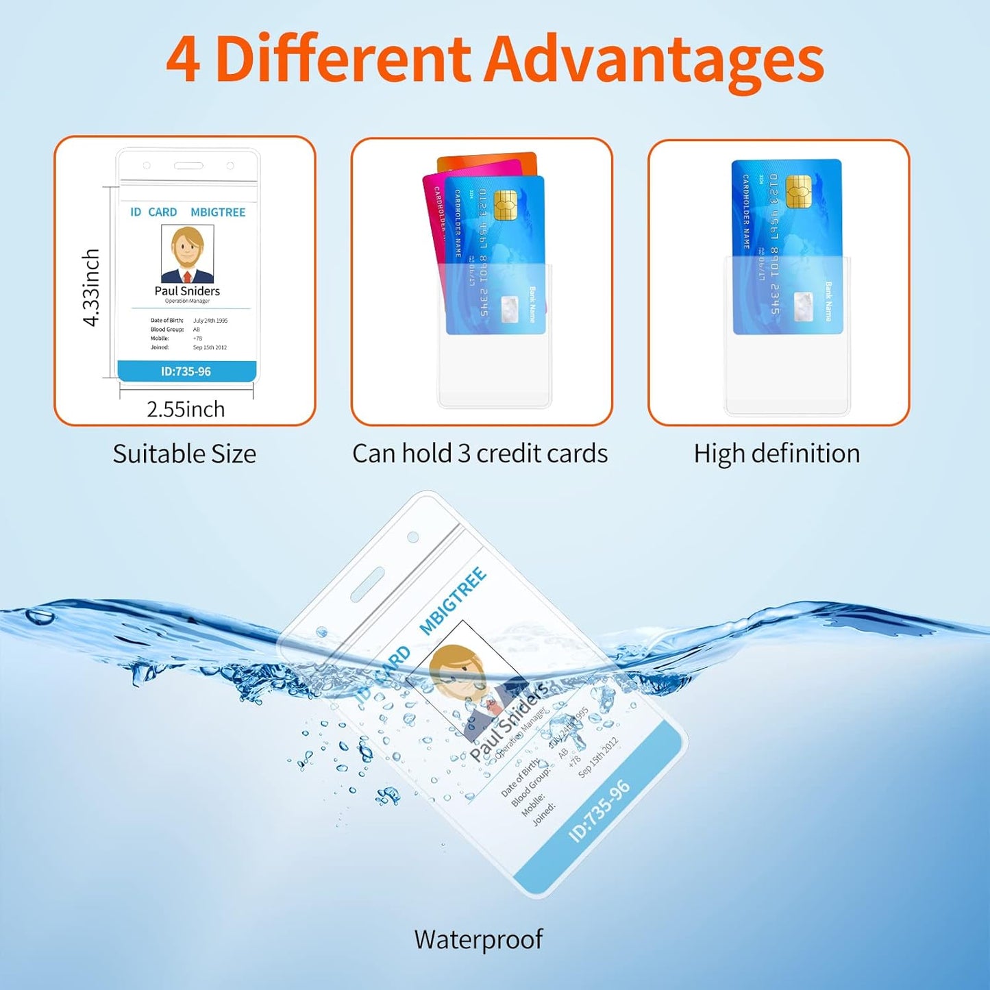 10 Pack ID Badge Holder, Badge Holder Retractable Clip with Carabiner Reel Clip and Key Ring for Men and Women